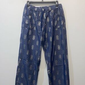 Victoria's‎ Secret S/P Blue Foil Silver Pineapple Pajama Lounge Pants. l